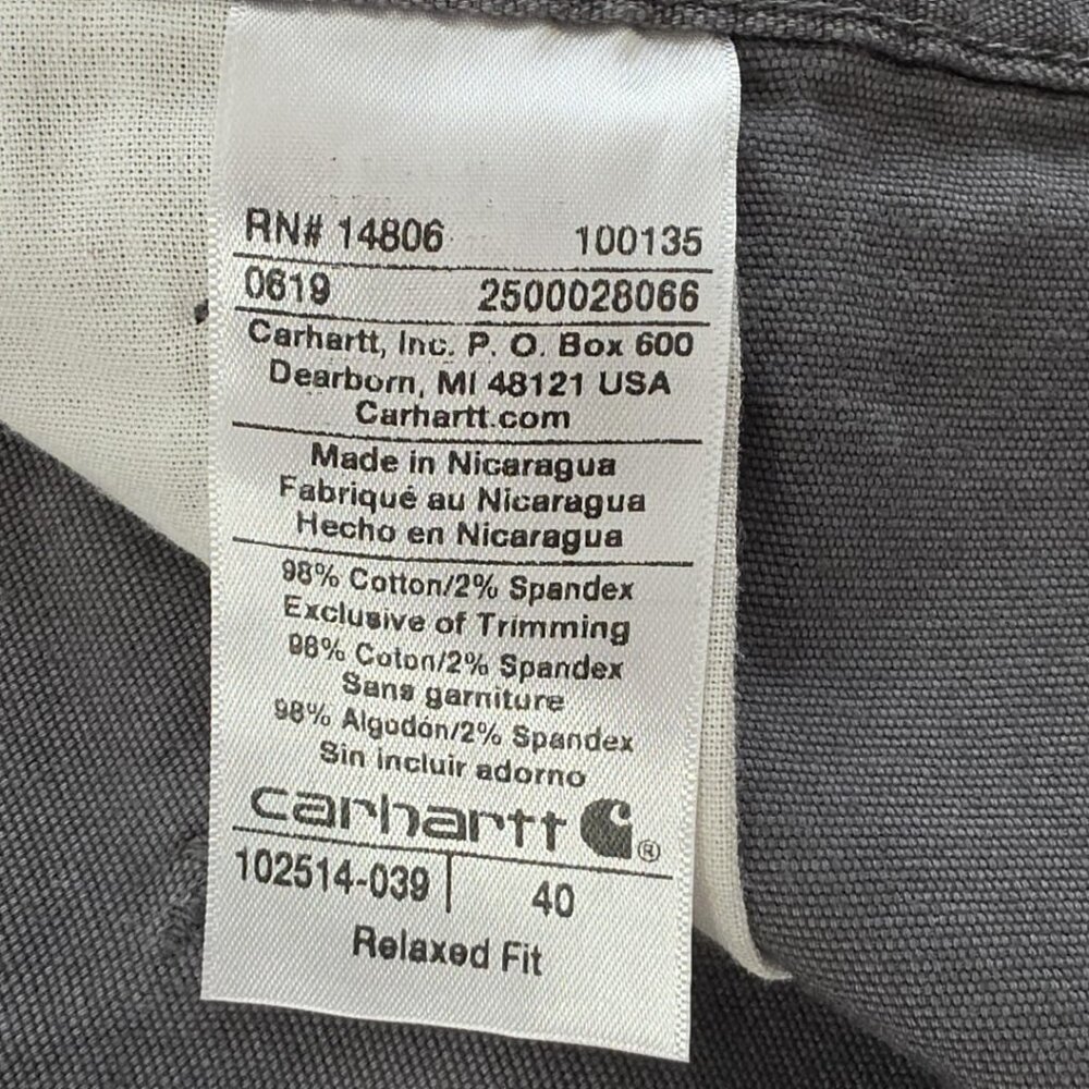 Carhartt Relaxed Fit Shorts Mens 40 Grau Stretch Classic 10" Inseam 102514-039 - Picture 10 of 16